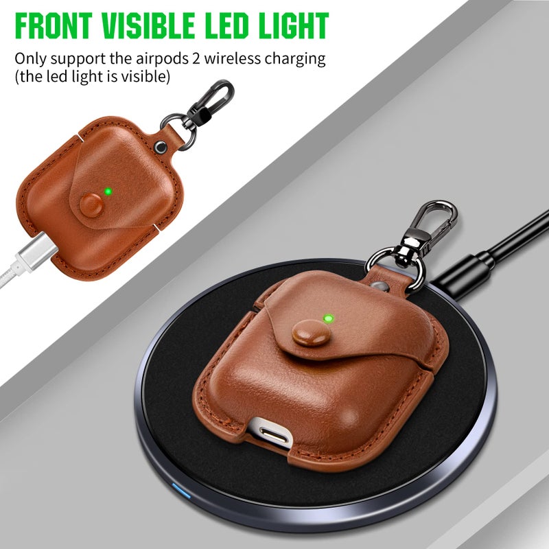 PG6 Leather Case for Airpods with Keychain, Premium Leather Vintage Portable Shockproof Protective Cover for Apple AirPods 1 and AirPods 2 Charging Case - Image 3